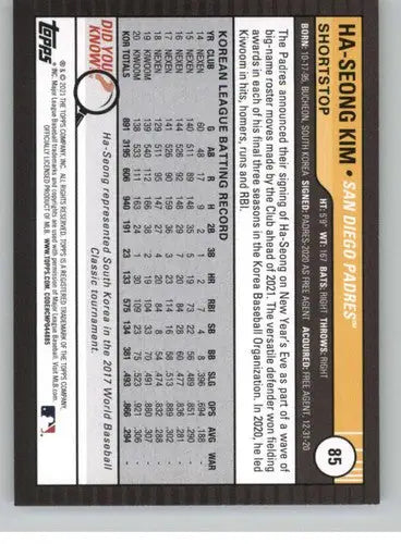 2021 Topps Big League #85 Ha-Seong Kim NM-MT Padres ID:42575 - Baseball Card Single