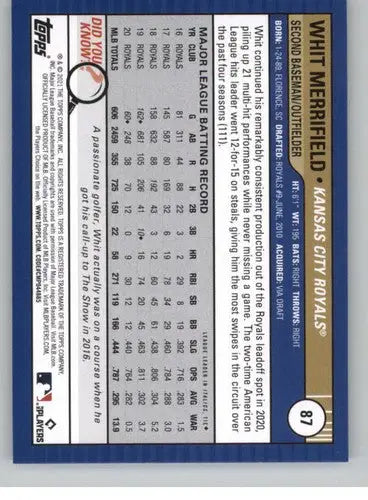 2021 Topps Big League #87 Whit Merrifield NM-MT Royals ID:42577 - Baseball Card Single