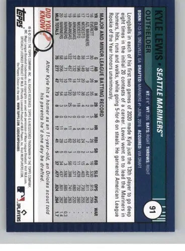 2021 Topps Big League #91 Kyle Lewis NM-MT Mariners ID:42582 - Baseball Card Single