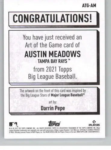 Back of 2021 Topps Big League Baseball Card featuring Austin Meadows with original gloss