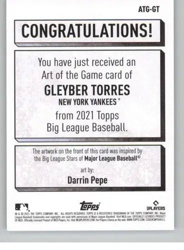 Gleyber Torres baseball card from 2021 Topps Big League with original gloss