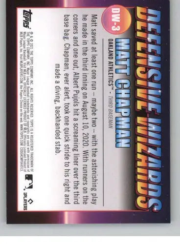 Baseball card back from 2021 Topps Big League featuring Matt Chapman with original gloss