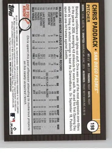 2021 Topps Big League Orange Chris Paddack baseball card Padres NM-MT