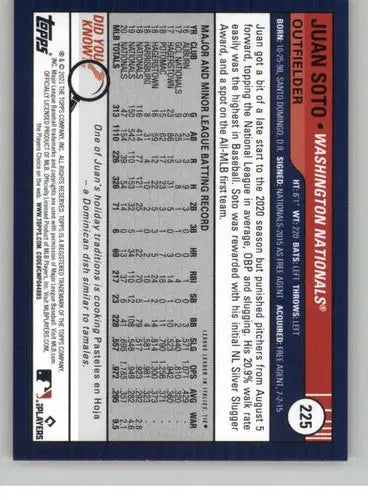 2021 Topps Big League Orange #225 Juan Soto NM-MT Nationals ID:42391 - Baseball Card Single