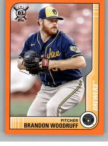 Original gloss 2021 Topps Big League Orange Brandon Woodruff baseball card Brewers