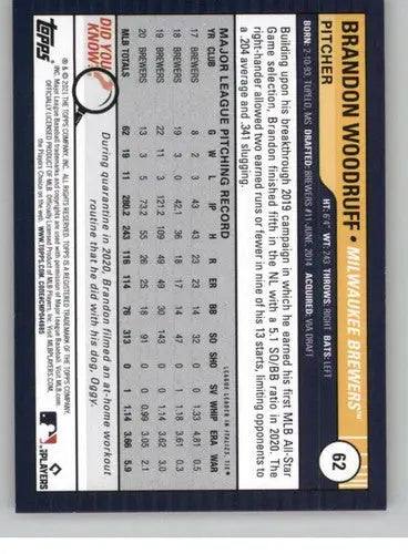 Baseball card back with original gloss from 2021 Topps Big League Big League Orange