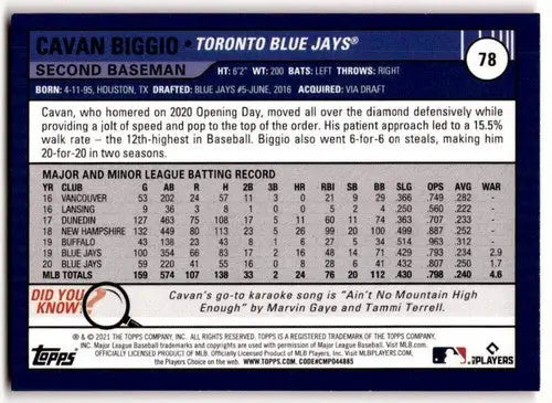 2021 Topps Big League Orange #78 Cavan Biggio NM-MT Blue Jays ID:42453 - Baseball Card Single