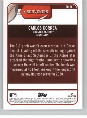 Original gloss of Carlos Correa baseball card from 2021 Topps Big League Souvenirs