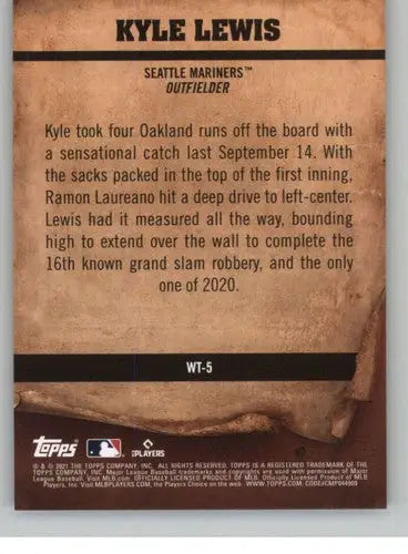 Original gloss 2021 Topps Big League Kyle Lewis baseball card Mariners ID 41691