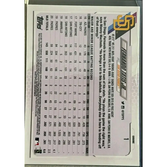 2021 Topps Chrome #1 Fernando Tatis Jr. NM-MT San Diego Padres Baseball Card - Baseball Card Single