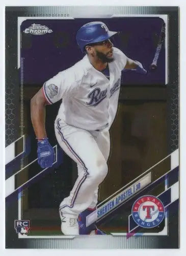 Baseball card from 2021 Topps Chrome featuring Sherten Apostel Rookie Rangers with original gloss