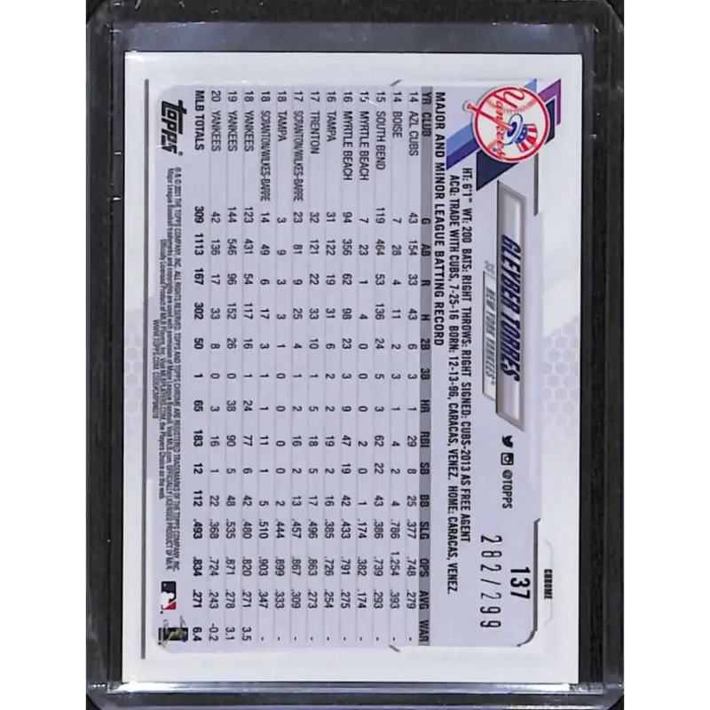 2021 Topps Chrome #137 Gleyber Torres Purple Refractor #/299 NM-MT Baseball Card - Baseball Card Single