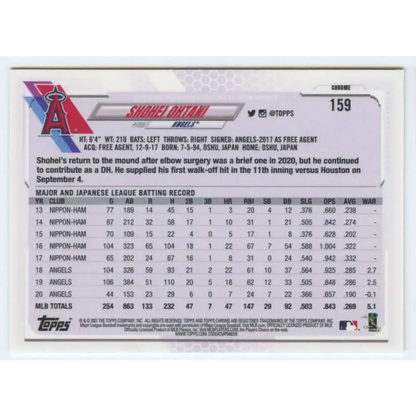2021 Topps Chrome #159 Shohei Ohtani NM-MT Los Angeles Angels Baseball Card