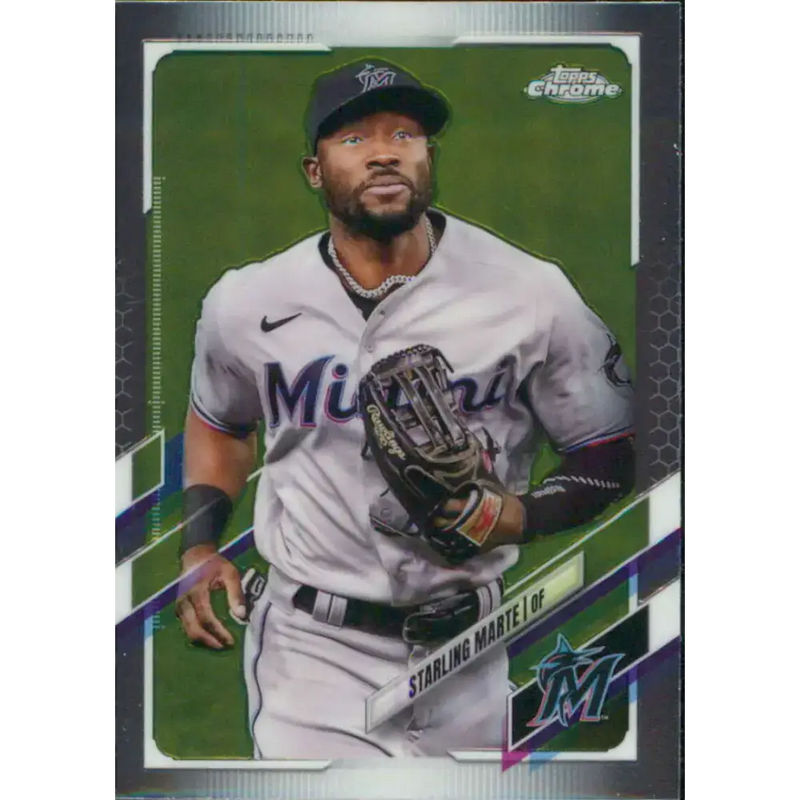 2021 Topps Chrome #160 Starling Marte NM-MT Miami Marlins Baseball Card - Baseball Card Single