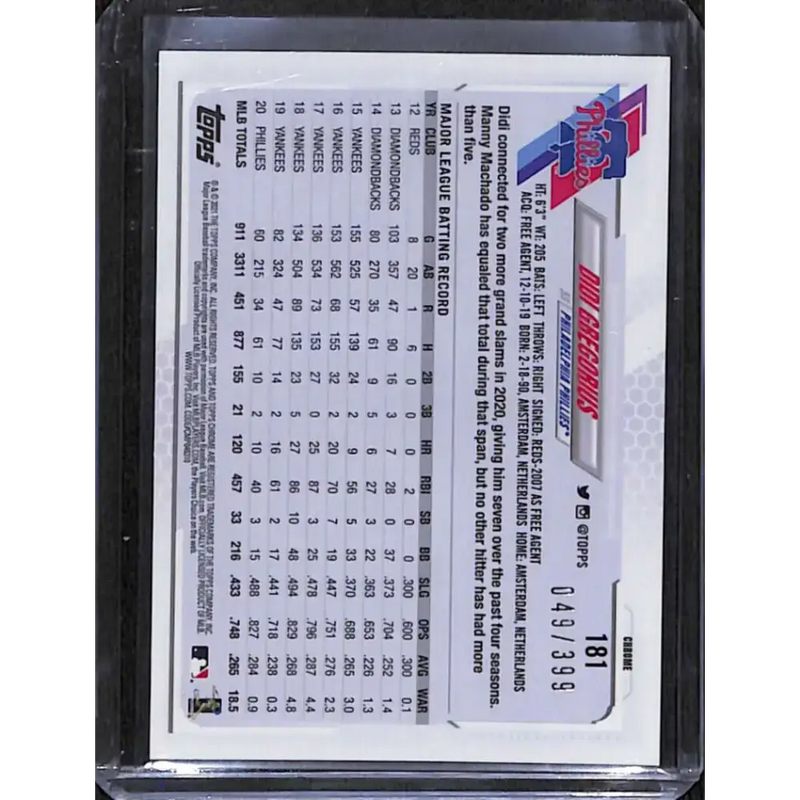2021 Topps Chrome #181 Didi Gregorius Magenta Refractor #/399 NM-MT Baseball Card - Baseball Card Single