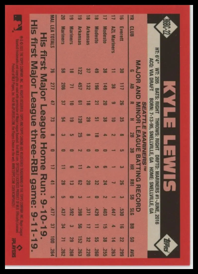 2021 Topps Chrome - 1986 35th Anniversary Kyle Lewis 86BC-22 Seattle Baseball NM - Baseball Card Single