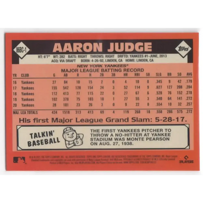 2021 Topps Chrome 1986 Topps Baseball Refractor #86BC-1 Aaron Judge NM-MT New York Yankees Baseball Card