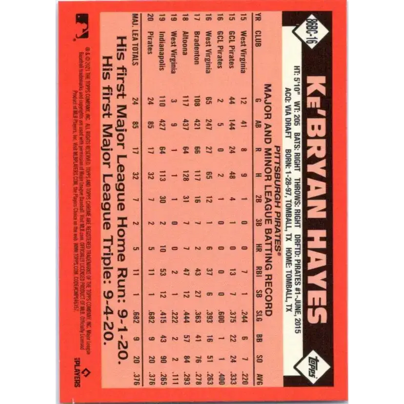 2021 Topps Chrome 1986 Topps Baseball Refractor #86BC-16 Ke’Bryan Hayes NM-MT Pittsburgh Pirates Baseball Card