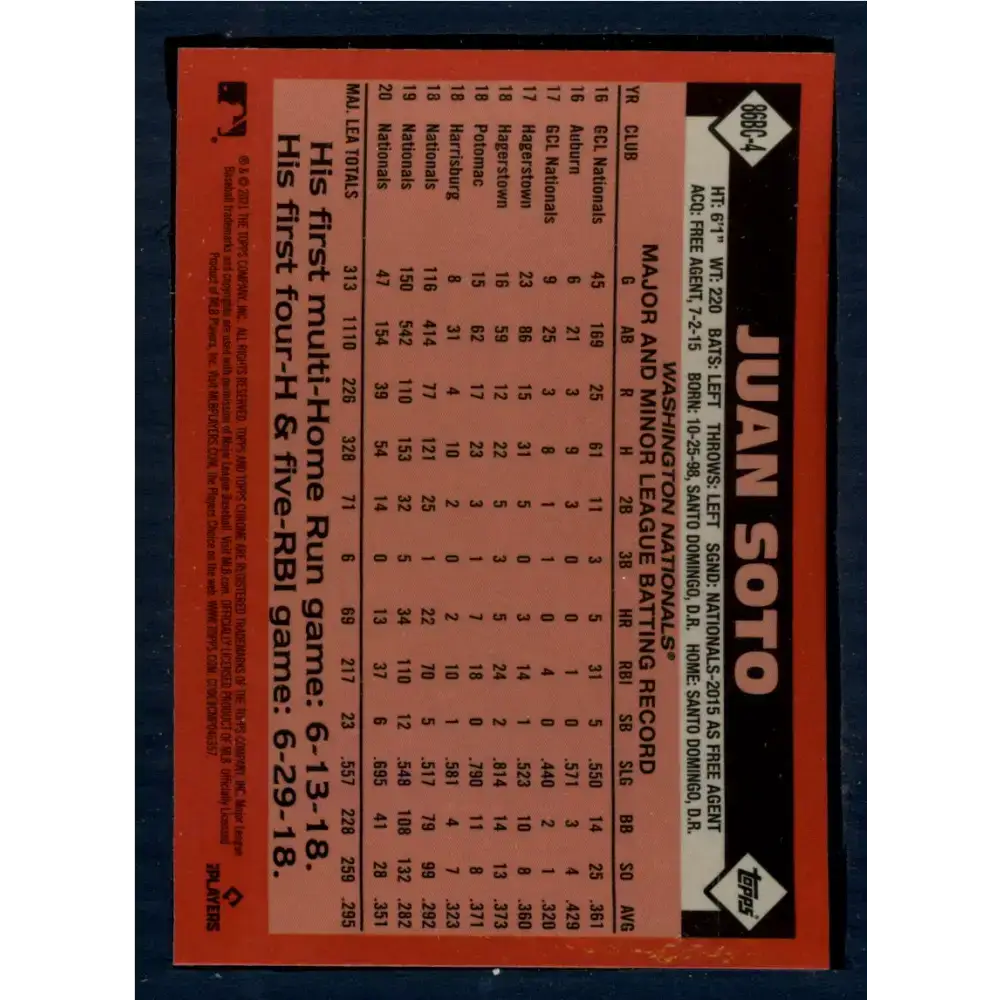 2021 Topps Chrome 1986 Topps Baseball Refractor #86BC-4 Juan Soto NM-MT Washington Nationals Baseball Card - Baseball