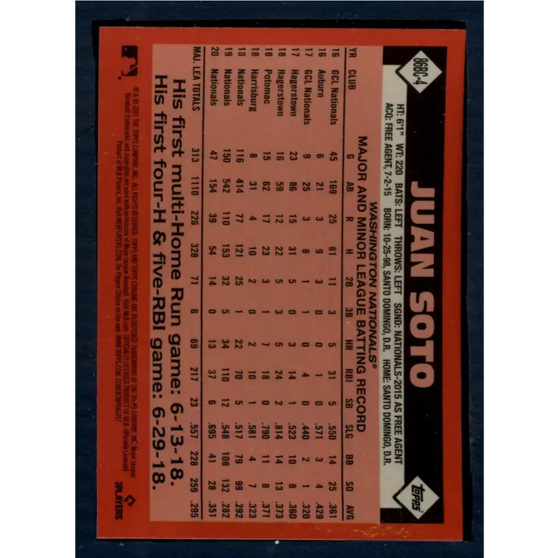 2021 Topps Chrome 1986 Topps Baseball Refractor #86BC-4 Juan Soto NM-MT Washington Nationals Baseball Card - Baseball