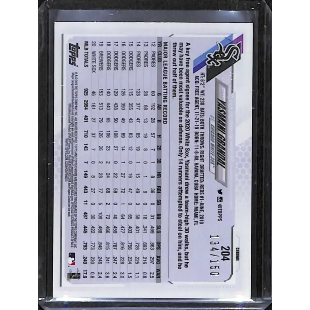 2021 Topps Chrome #204 Yasmani Grandal Blue Refractor #/150 NM-MT Baseball Card - Baseball Card Single
