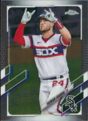 2021 Topps Chrome Yasmani Grandal baseball card with original gloss featuring Simply Sandoval style