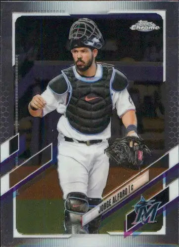 2021 Topps Chrome Jorge Alfaro Baseball Card with original gloss, Marlins collectible