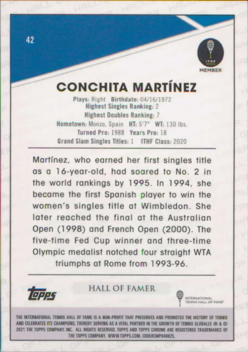 2021 Topps Chrome #42 Conchita Martinez EX Excellent Tennis Card - Other