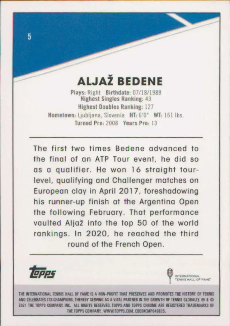 2021 Topps Chrome #5 Aljaz Bedene EX Excellent Tennis Card - Other