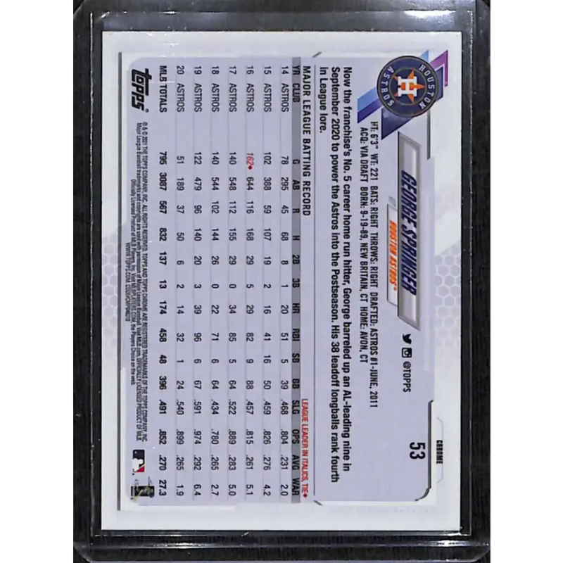 2021 Topps Chrome #53 George Springer Negative Refractor NM-MT Baseball Card - Baseball Card Single