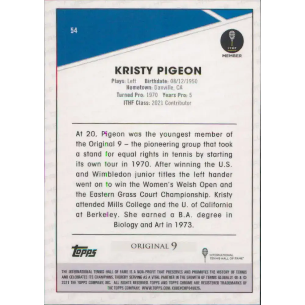 2021 Topps Chrome #54 Kristy Pigeon NM-MT Tennis Card - Tennis Card Single