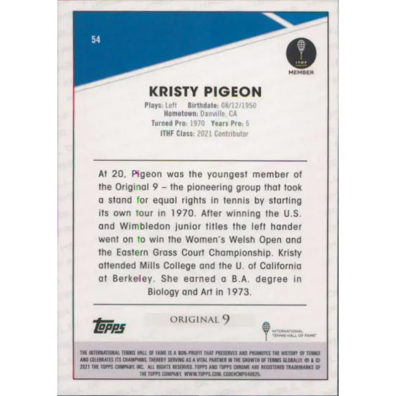 2021 Topps Chrome #54 Kristy Pigeon NM-MT Tennis Card - Tennis Card Single