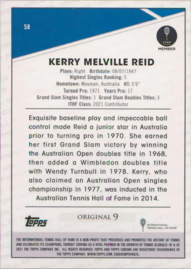 2021 Topps Chrome #58 Kerry Melville Reid EX Excellent Tennis Card - Other
