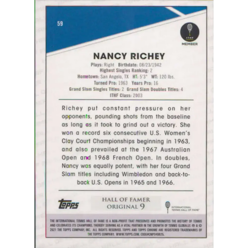 2021 Topps Chrome #59 Nancy Richey NM-MT Tennis Card - Tennis Card Single