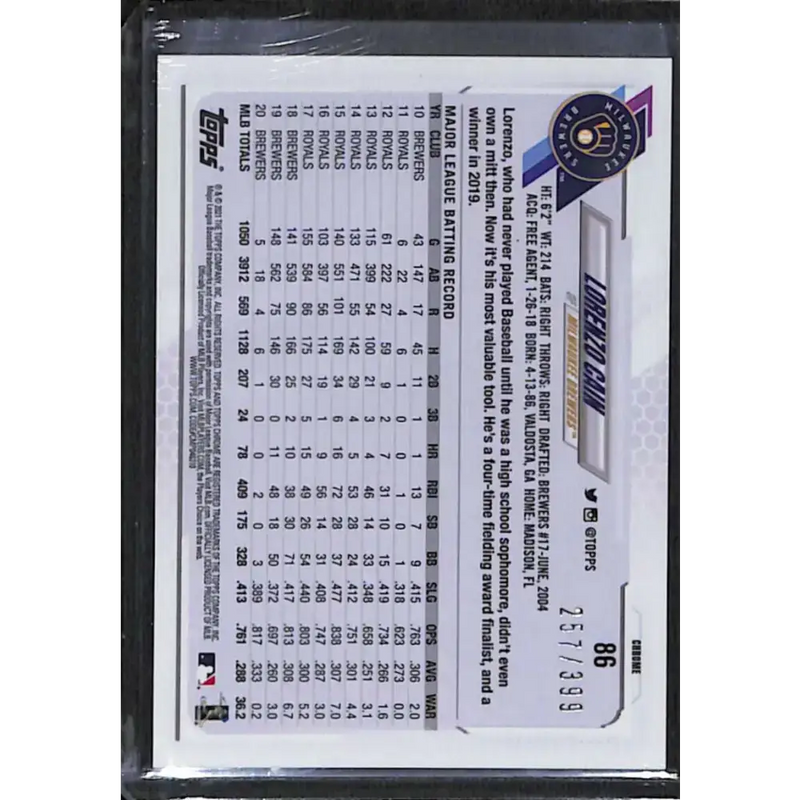 2021 Topps Chrome #86 Lorenzo Cain Magenta Refractor #/399 NM-MT Baseball Card - Baseball Card Single