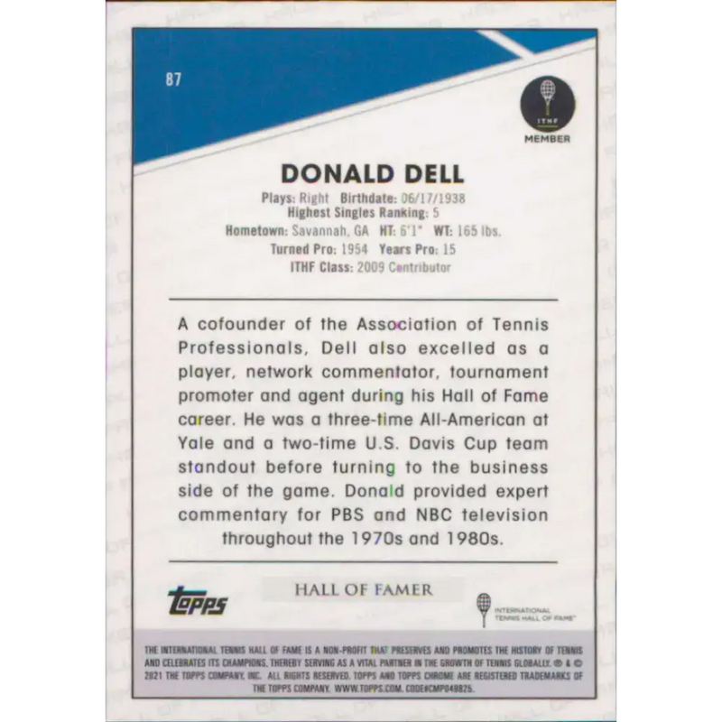 2021 Topps Chrome #87 Donald Dell NM-MT Tennis Card - Tennis Card Single