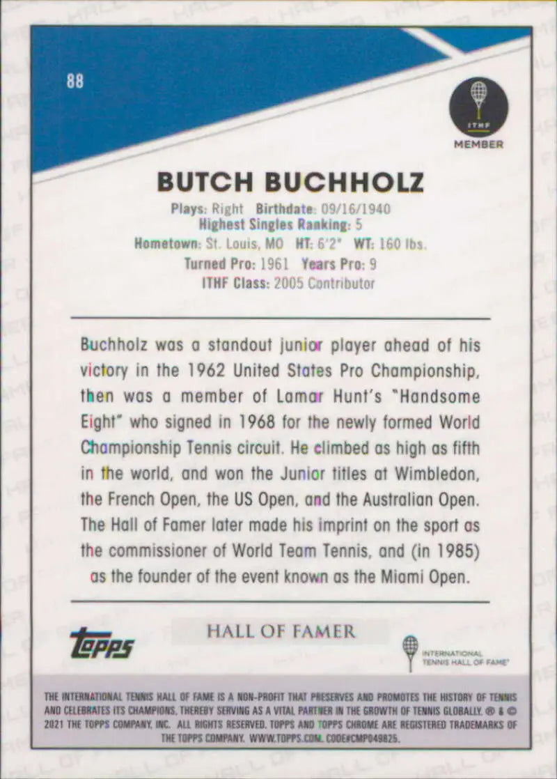 2021 Topps Chrome #88 Butch Buchholz EX Excellent Tennis Card - Tennis Card Single