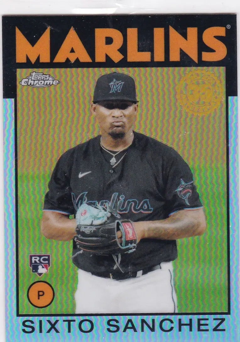 Baseball card of Sixto Sanchez in black uniform from 35th Anniversary Miami Marlins series