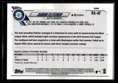 2021 Topps Chrome Aaron Fletcher #RA-AF Rookie Autographs AU Seattle Mariners - Baseball Card Single
