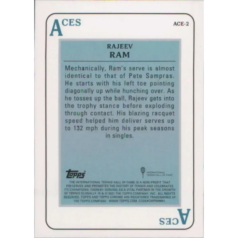 2021 Topps Chrome Aces Refractor #ACE-2 Rajeev Ram NM-MT Tennis Card - Other