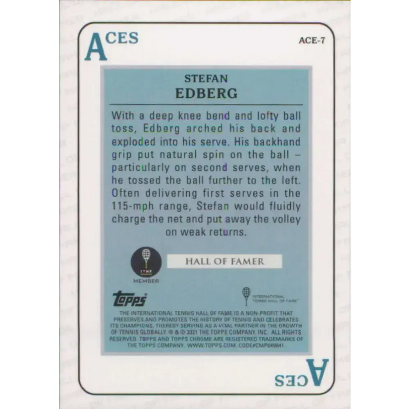 2021 Topps Chrome Aces Refractor #ACE-7 Stefan Edberg NM-MT Tennis Card - Other
