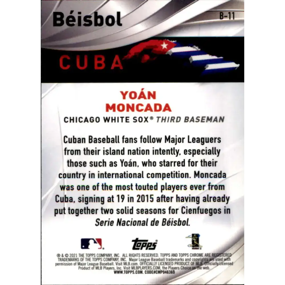 2021 Topps Chrome Beisbol Refractor #B-11 Yoan Moncada NM-MT Chicago White Sox Baseball Card - Baseball Card Single