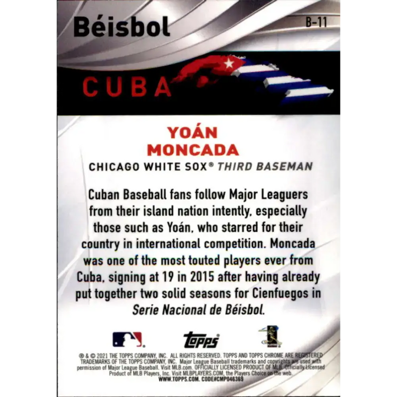 2021 Topps Chrome Beisbol Refractor #B-11 Yoan Moncada NM-MT Chicago White Sox Baseball Card - Baseball Card Single