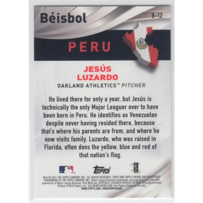 2021 Topps Chrome Beisbol Refractor #B-12 Jesus Luzardo NM-MT Oakland Athletics Baseball Card - Baseball Card Single