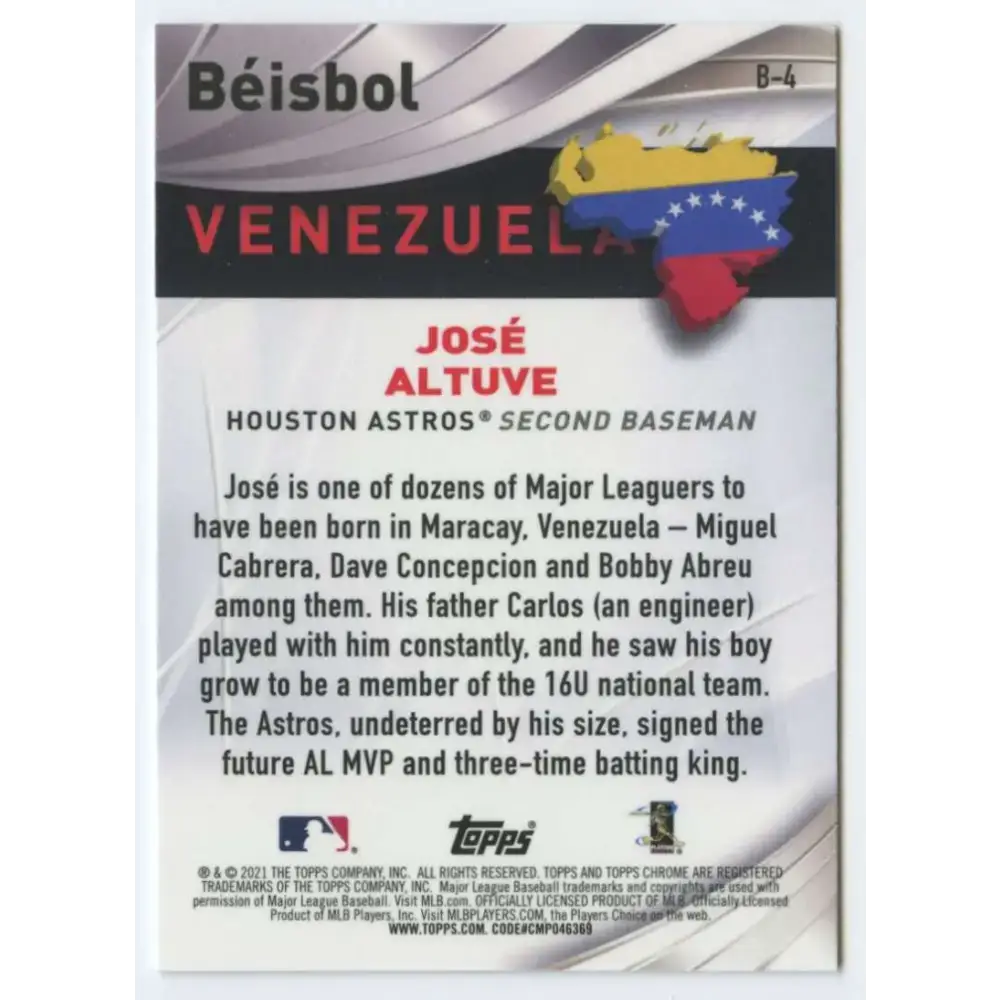 2021 Topps Chrome Beisbol Refractor #B-4 Jose Altuve NM-MT Houston Astros Baseball Card - Baseball Card Single