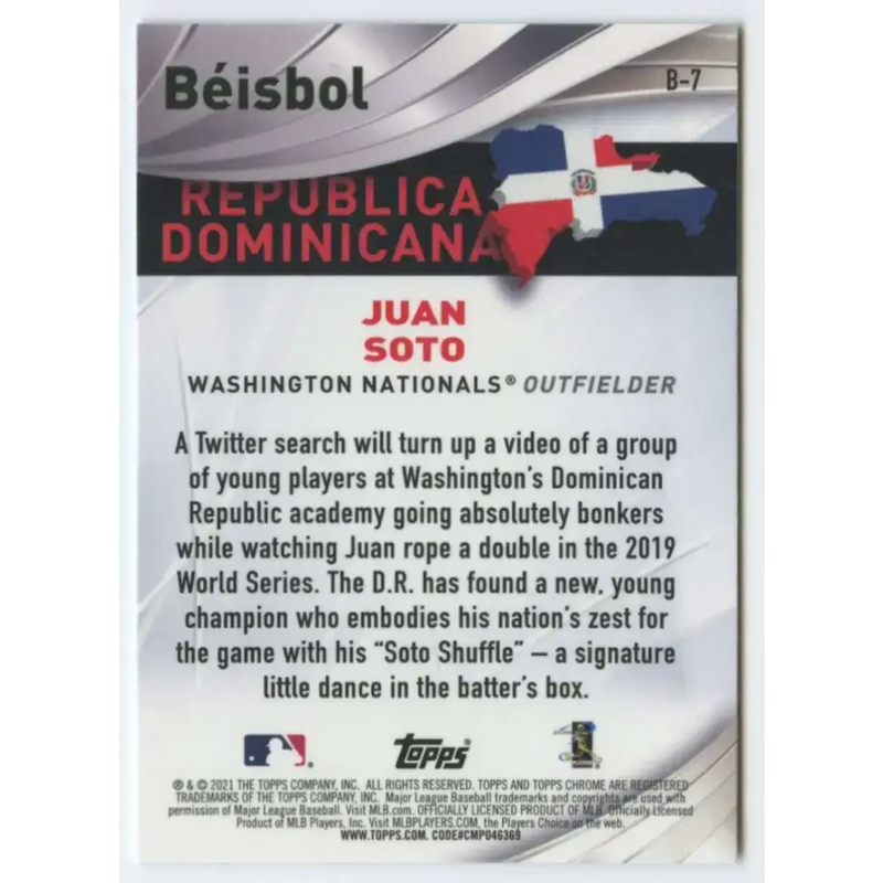 2021 Topps Chrome Beisbol Refractor #B-7 Juan Soto NM-MT Washington Nationals Baseball Card - Baseball Card Single