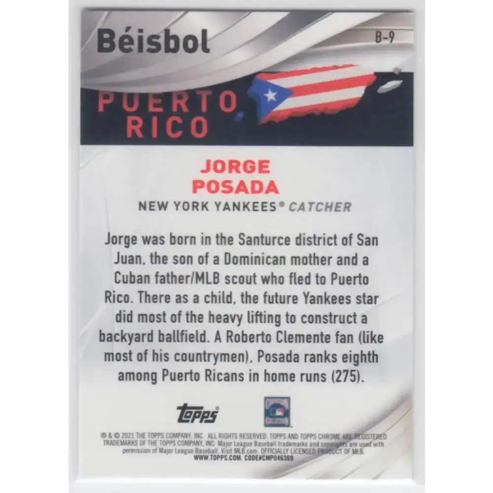 2021 Topps Chrome Beisbol Refractor #B-9 Jorge Posada NM-MT New York Yankees Baseball Card - Baseball Card Single