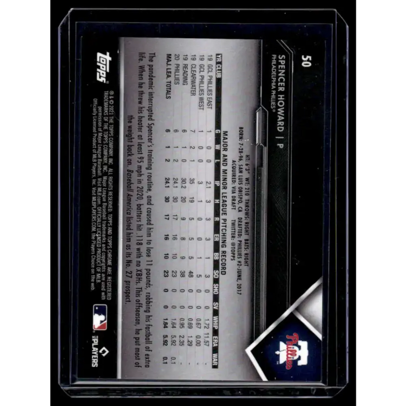 2021 Topps Chrome Black #50 Spencer Howard NM/MT Philadelphia Phillies Baseball Card - Baseball Card Single
