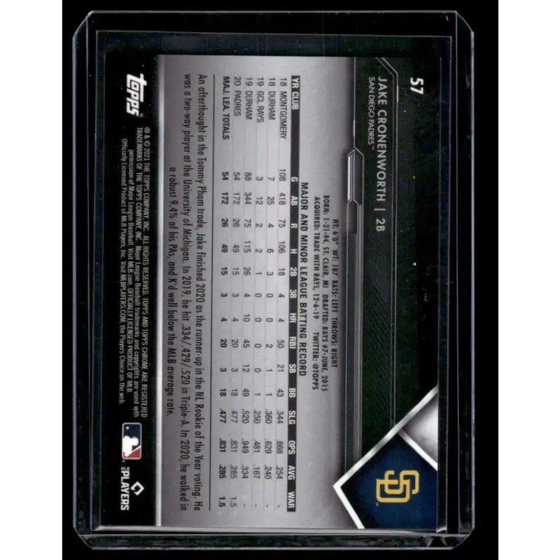 2021 Topps Chrome Black #57 Jake Cronenworth NM/MT San Diego Padres Baseball Card - Baseball Card Single