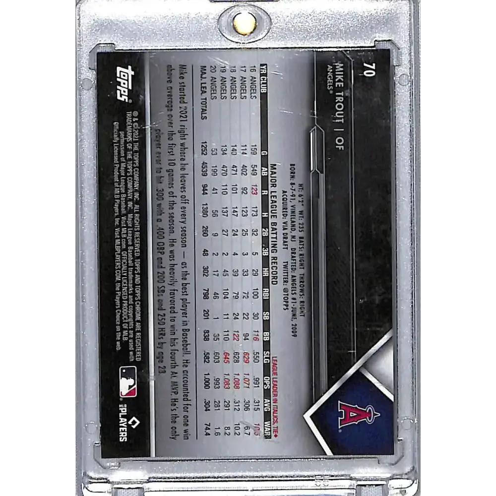 2021 Topps Chrome Black #70 Mike Trout NM-MT Los Angeles Angels Baseball Card - Baseball Card Single